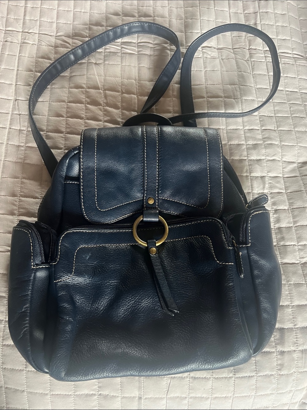 Wilson’s Navy Leather Ring-Front Women's Backpack